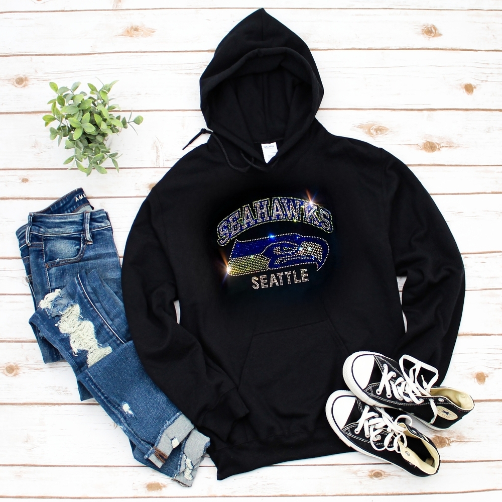 New Seattle Seahawks Unisex Rhinestone Hoodie Sz S-XL